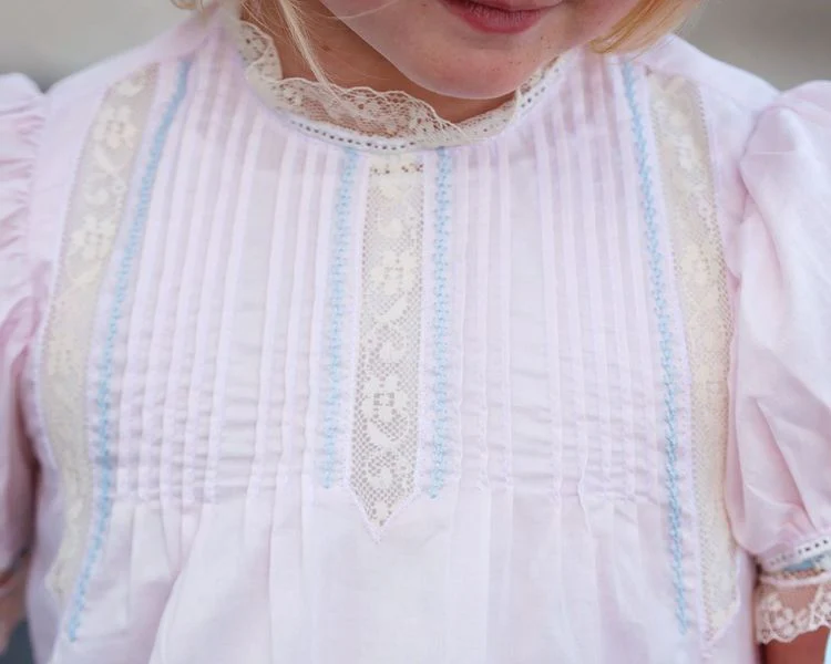 Pink And Blue Satin Heirloom Lace Dress - Image 3