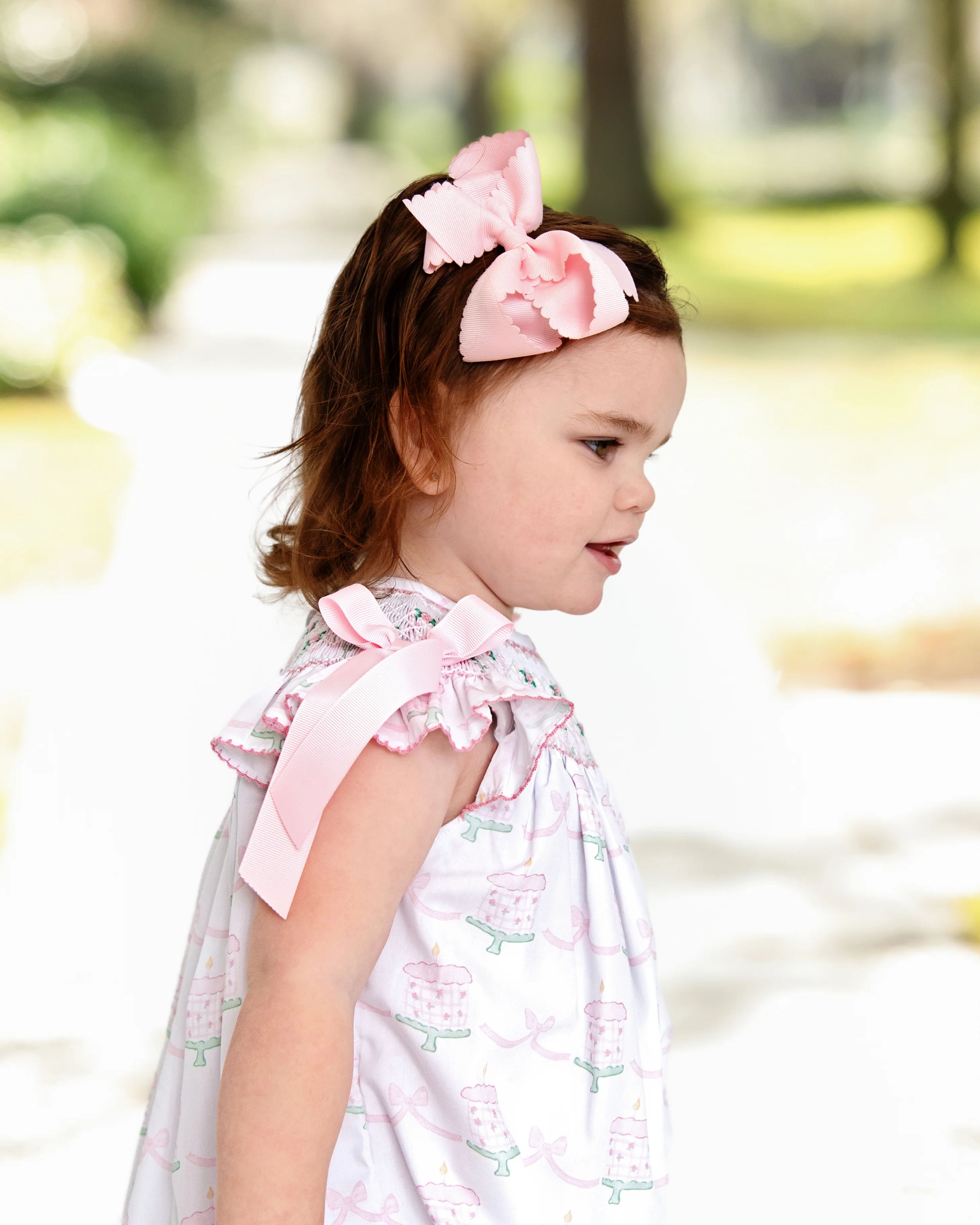 Pink And Green Smocked Birthday Cake Bow Bubble - Image 3