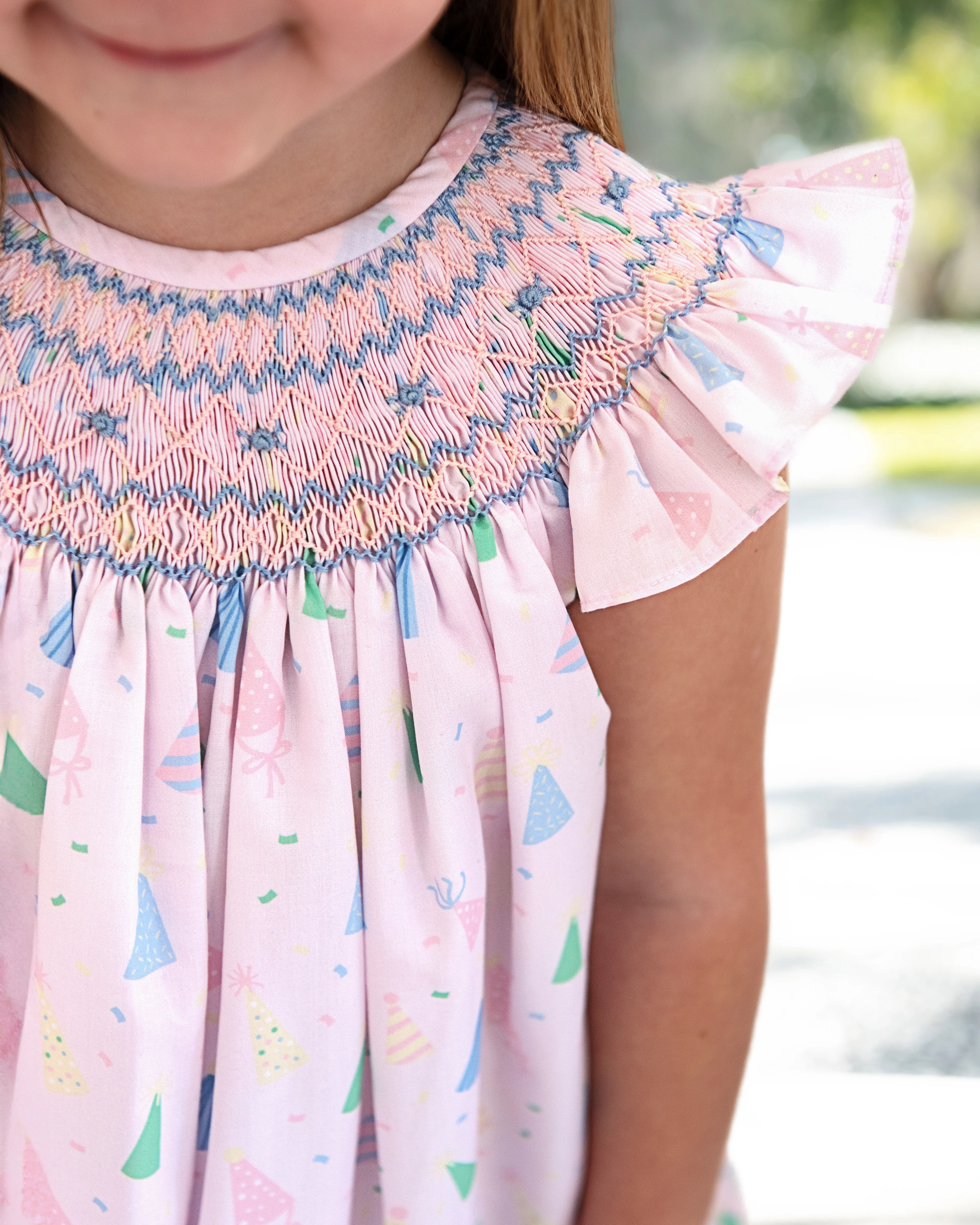 Pink And Blue Smocked Birthday Hat Dress - Image 4